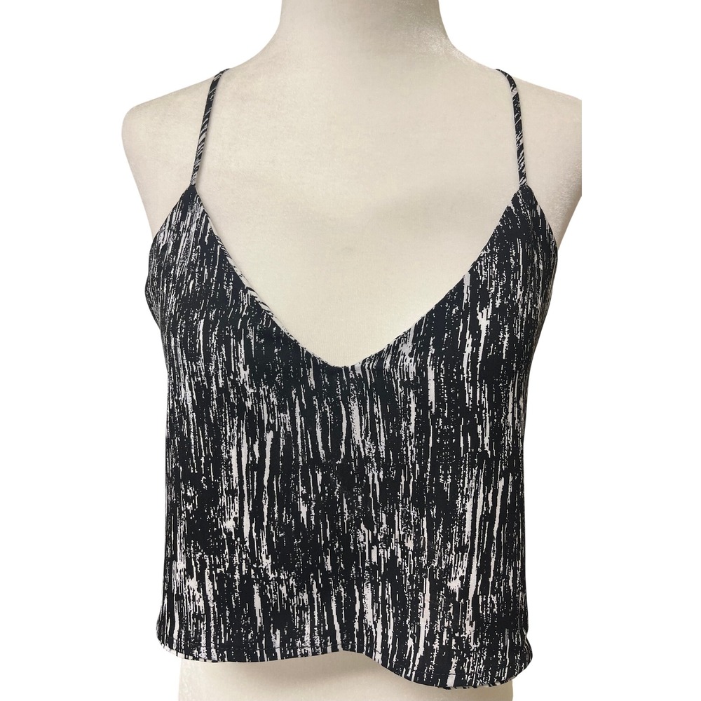 Express‎ Barcelona Reversible Cami Black White Abstract Cropped Keyhole V-Neck